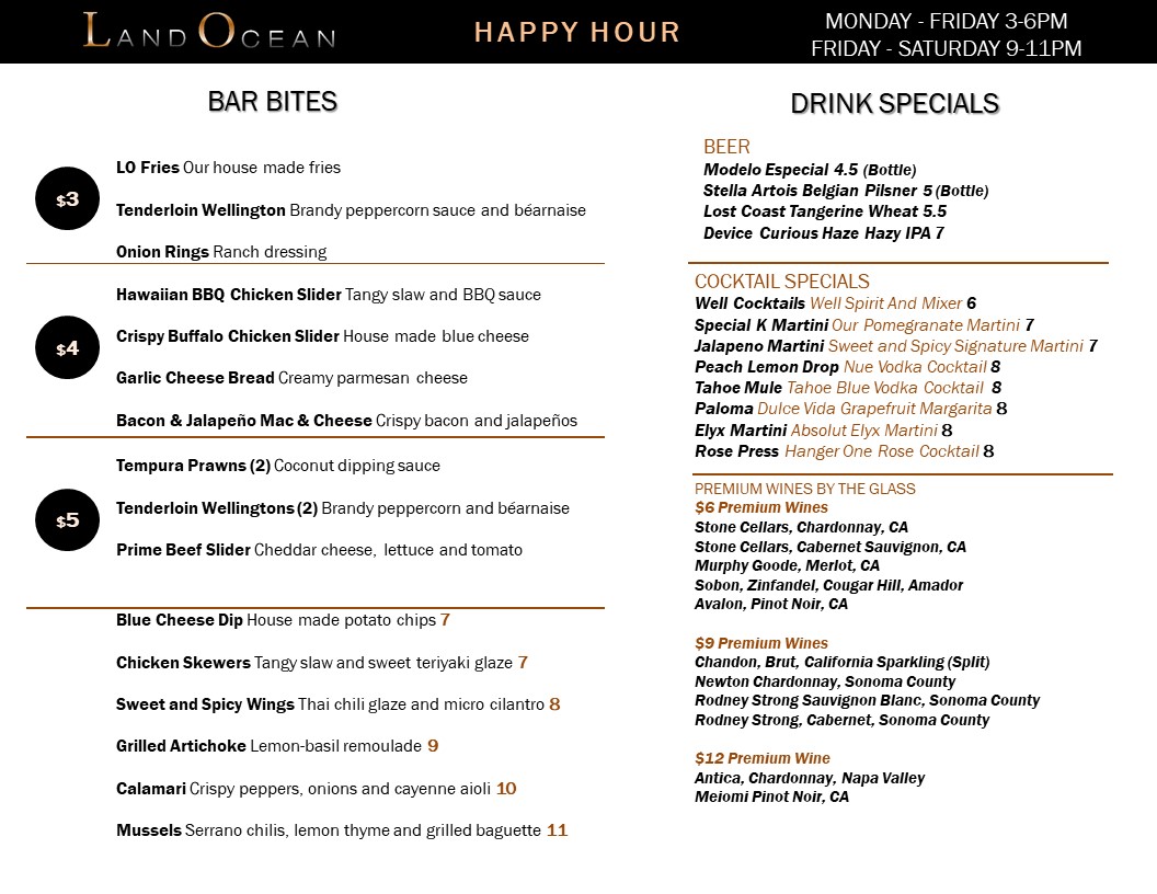 Happy Hour Menu (Roseville) Land Ocean Restaurants