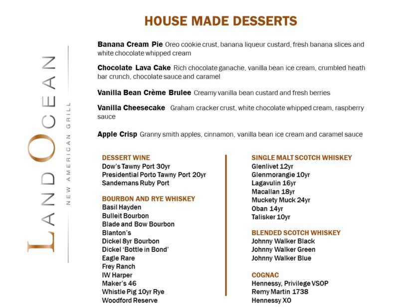 Roseville Dessert Menu Land Ocean