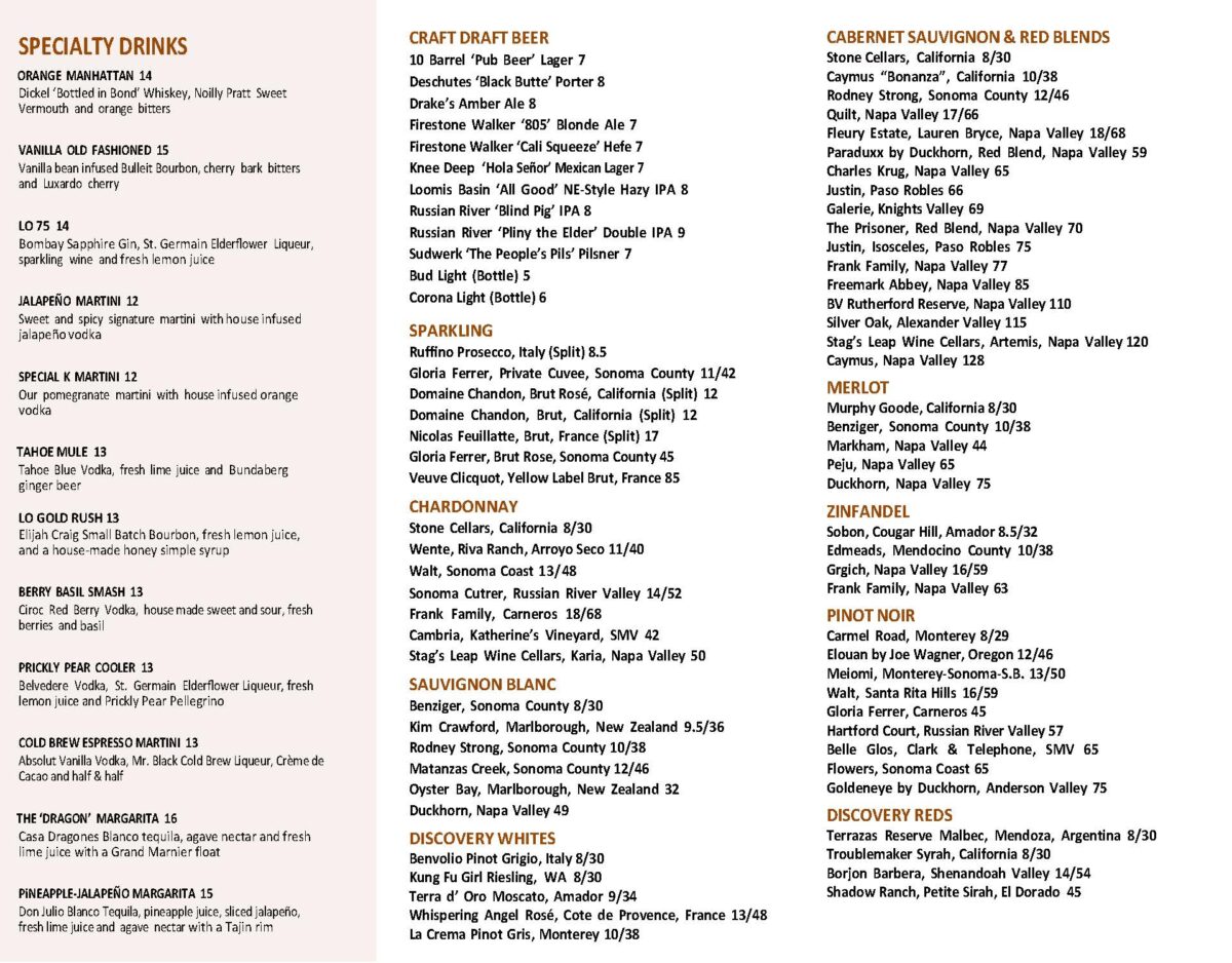 Folsom Drink Menu Land Ocean