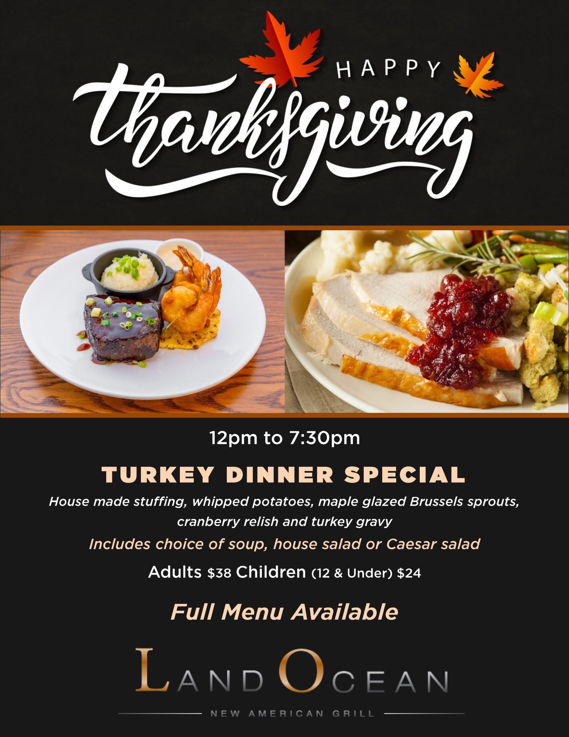 land ocean thanksgiving dinner 2025